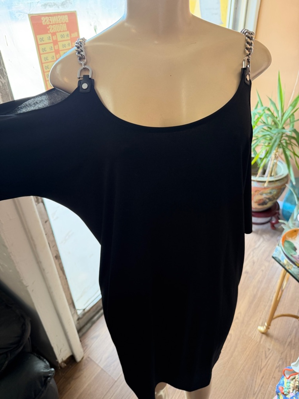 Michael Kors Black One-Shoulder Chain-Shoulder Dress